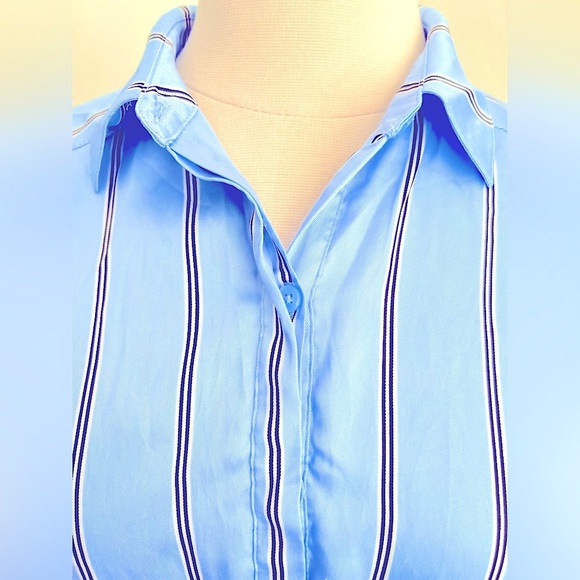 Express Striped Button Up Long Sleeve Satin Dress- XS - Picture 3 of 8